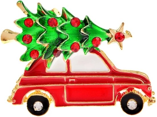 Zelto-Kerstmis-Kerstbroche-Kerstboom-Broche-Kerst- Fiat 500- Rood-Groen