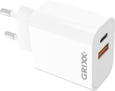 Grixx Charger Power Delivery 20W USB-C + USB-A Fast Charging White | Oplader | Snelle oplader
