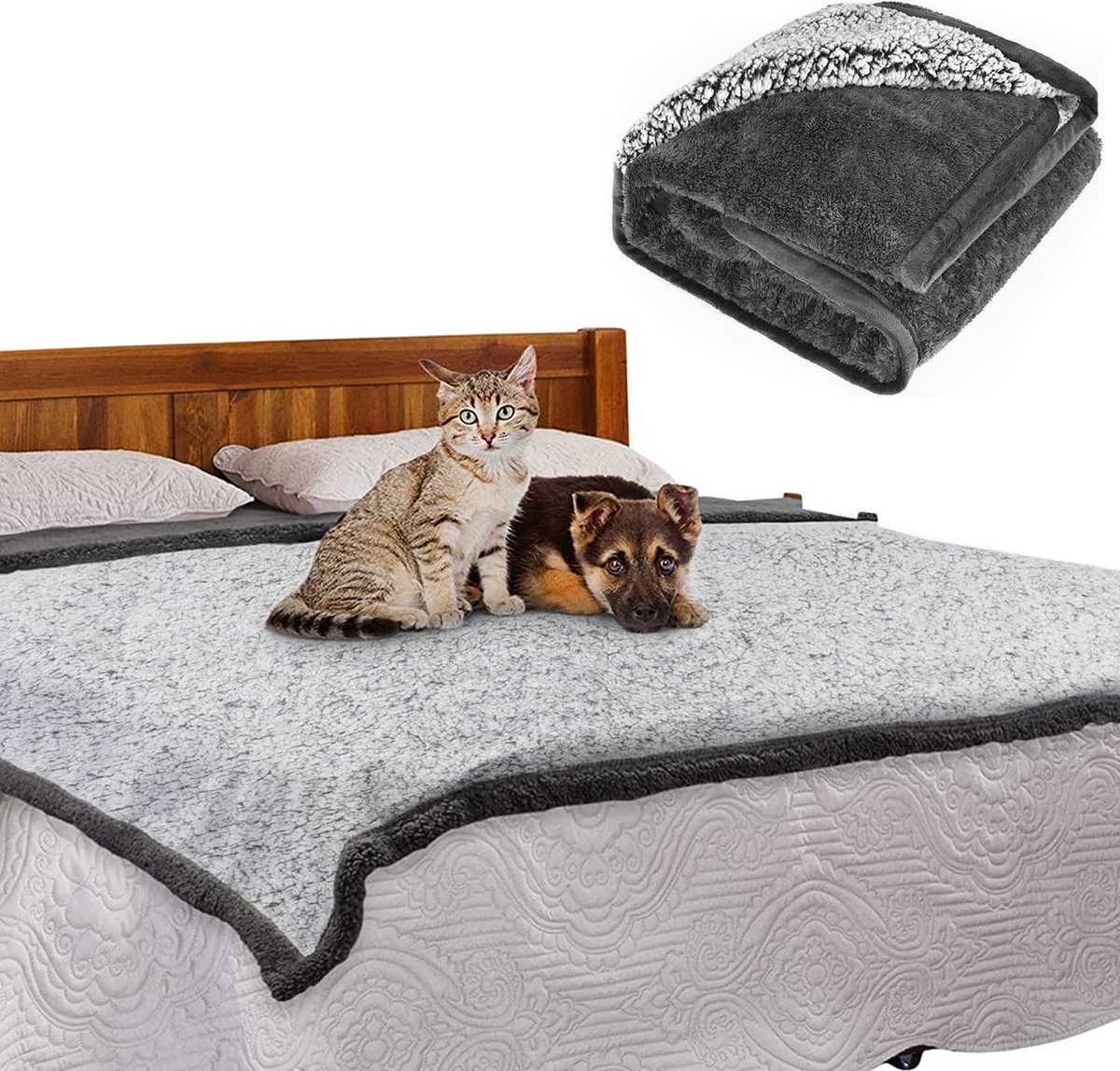LOVPET® Couverture imperméable pour chiens, couverture en polaire sherpa  pour animaux domestiques + 3x os