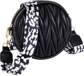 Nouka Zwarte Ronde Dames Tas – Schoudertas – Crossbody – met Verstelbare en Afneembare Panterprint Tassenriem / Schouderriem