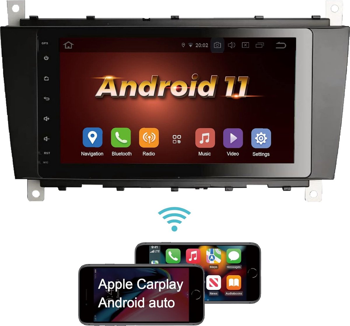 Amaseaudio Android 11 autoradio, 8 inch Full Touchscreen