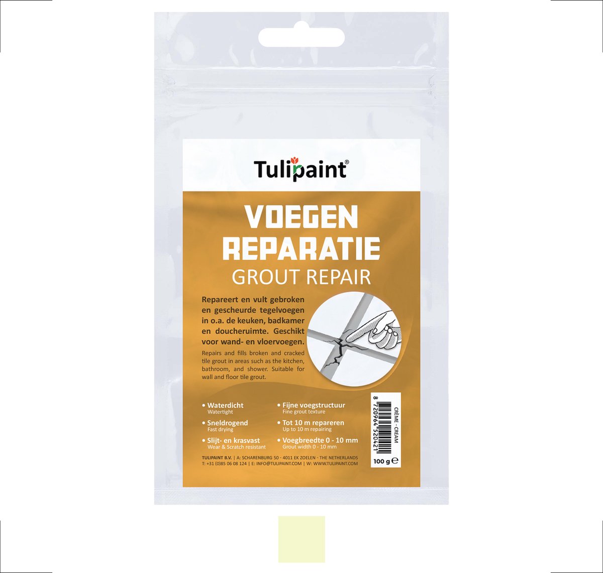 Tulipaint Voegenreparatie (Crème) - voegen repareren - Voegenvuller - Voegvuller - Gebroken tegelvoegen opvullen - Herstel gescheurde voeg vullen - lekkage voegen vuller - Tegelvoeg reparatie herstellen