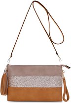 SHOP YOLO-Schoudertas Dames-Crossbodytas -PU Leer-Glitter Clutch Avondtas Polstas-lichtbruin