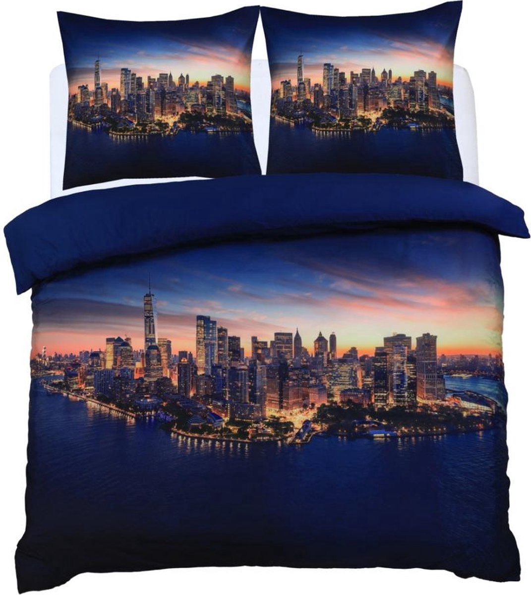 Dekbedovertrek Set -New York -Tweepersoons-Lits-jumeaux -240x200/220cm+ 2 kussenslopen 60x70cm- Multi kleuren