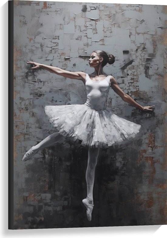 Canvas - Muurschildering van Witte Dansende Ballerina - 60x90 cm Foto op Canvas Schilderij (Wanddecoratie op Canvas)