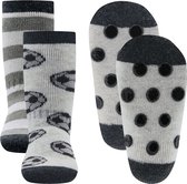 Ewers Lot de 2 paires de chaussettes antidérapantes - Jouer au football et rayures - Set de 2 paires - Diverse nuances de Grijs - Crampons antidérapants - taille 19/22