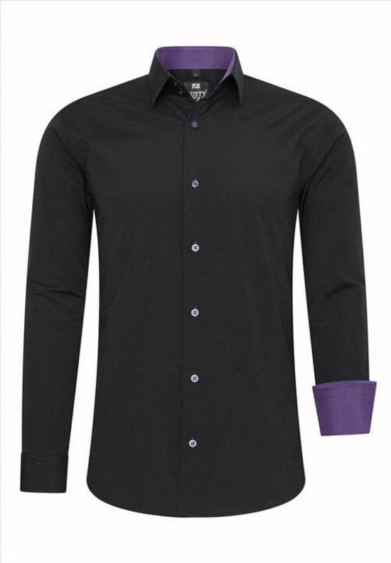 Rusty Neal - heren overhemd zwart - lila paars - r-44