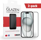 2-pack BMAX geschikt voor de Apple iPhone 15 Screenprotector - Full Cover gehard glas - Apple screenprotectors - Telefoonaccessoires - Telefonie & Accessoires - Beschermglas - Glas screenprotectors - Zwart