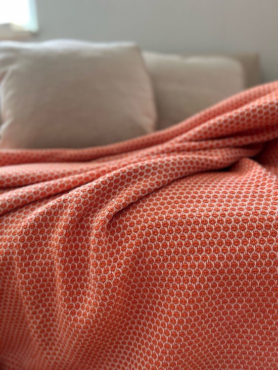 Luces del Sur - Daphne Orange Soft Blanket - 170 cm x 220 cm - recycled cotton - sustainable European home accessories