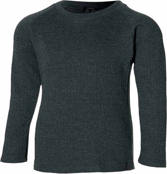 Donkergrijs thermoshirt met lange mouwen en ronde hals, ribgebreid.