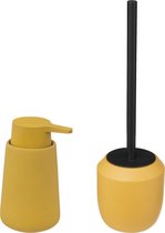 5Five Brosse WC en support/Brosse WC - polyrésine/métal - jaune moutarde - 38 x 11 cm - distributeur de savon