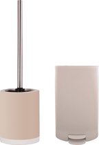 MSV Toiletborstel in houder/pedaalemmer set Napoli - keramiek/kunststof - taupe/beige