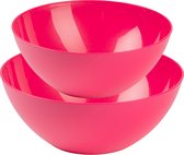 Plasticforte voedsel serveer schalen set - 4x stuks - fuchsia roze - kunststof - Dia 23 en 20 cm