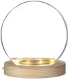 Ideas 4 Seasons Decoratie stolp - glas - houten plateau - LED verlichting - D13 x H13 cm