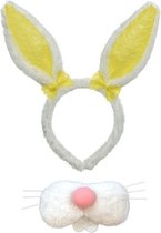 Paashaas/konijn verkleed set - oren diadeem met tandjes/snuitje - geel - voor volwassenen