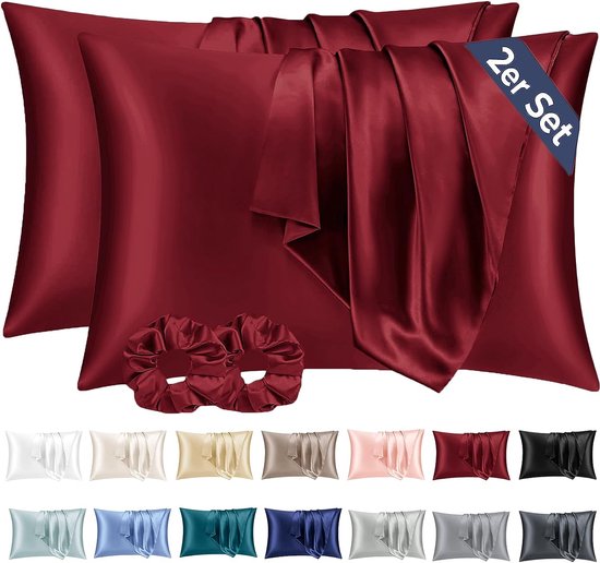 Set van 2 satijnen kussenslopen, 50 x 80 cm, rood, zacht, vergelijkbaar met zijden kussensloop, 50 x 80, premium hoofdkussensloop, 50 x 80 cm, kussenslopen voor haar en huid, met 2