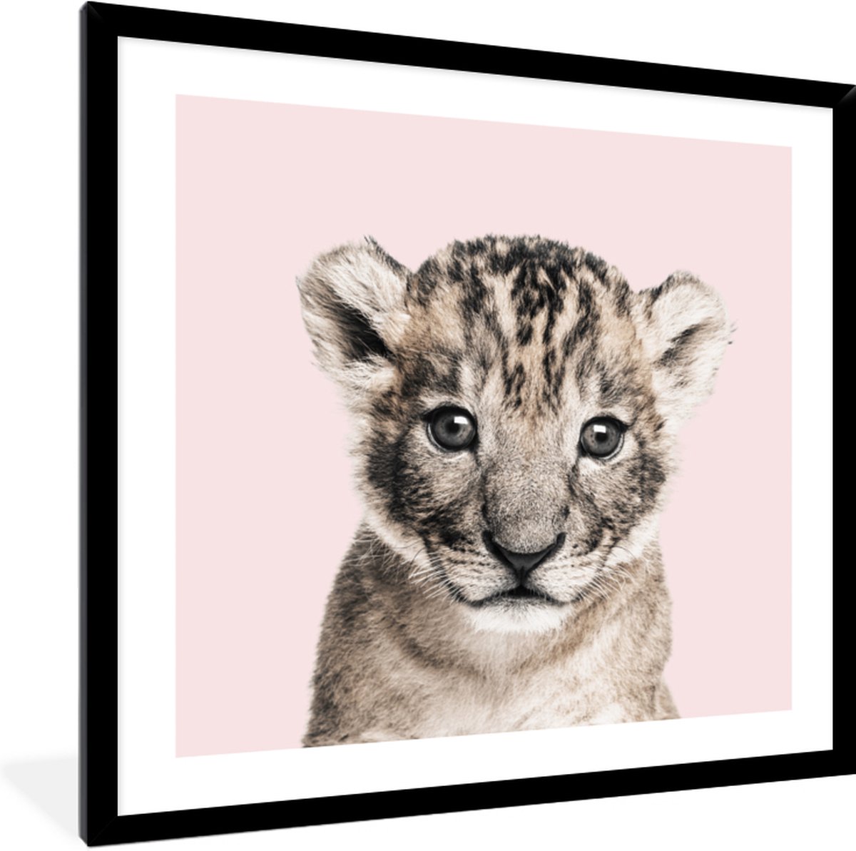 FrameYourWall Fotolijst met poster 40x40 - Luipaard - Wilde dieren - Portret - Roze - Fotokader van hout - Kaders en lijsten - Houten fotolijstje - Wissellijst voor muurposter - Picture en photo frame - Posterlijst - Fotohouder Tijger - 40x40 cm