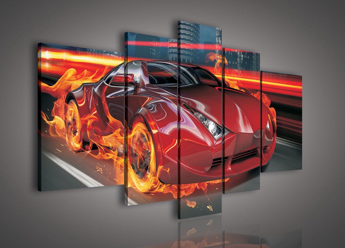Canvas Schilderij - Auto - Sportauto - Rood - Lamborghini - Supercar - Inclusief Frame - 170x100cm (lxb) - 5 Luiks