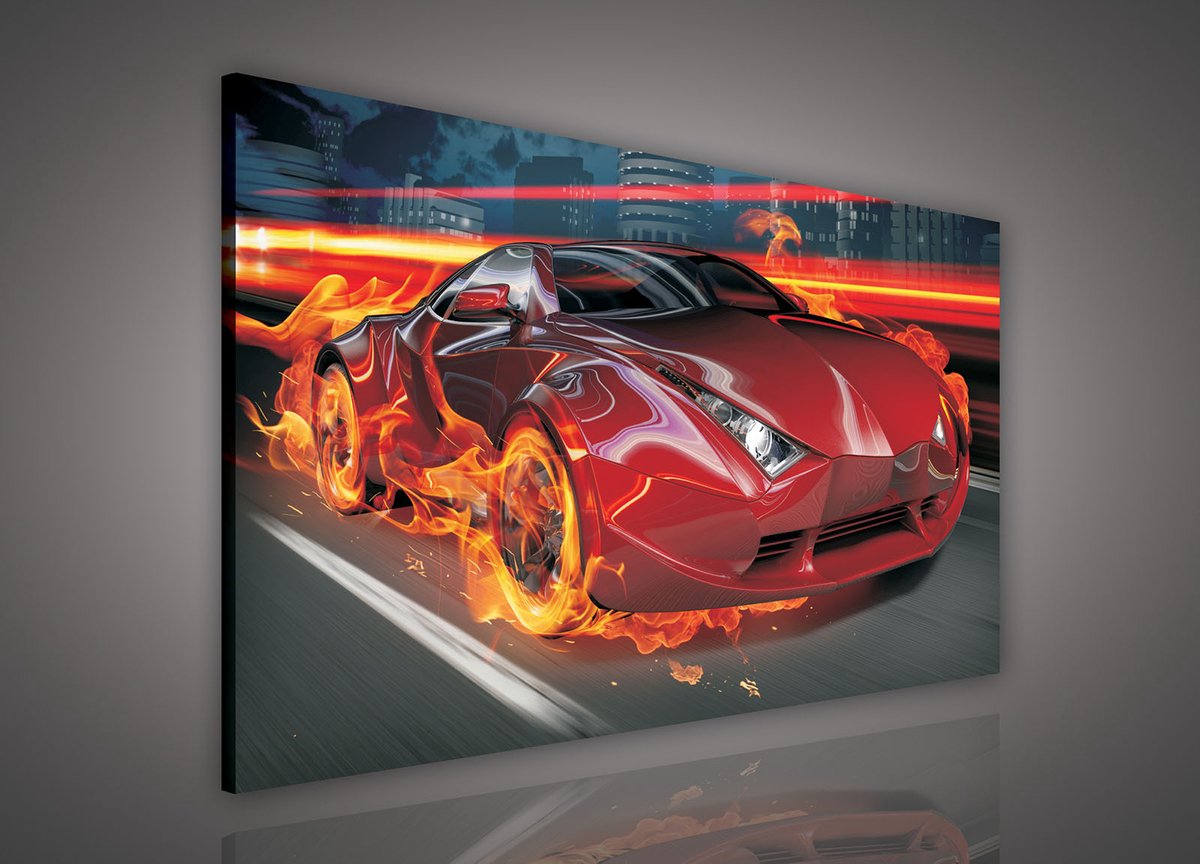 Canvas Schilderij - Auto - Sportauto - Rood - Lamborghini - Supercar - Inclusief Frame - 100x75cm (lxb)