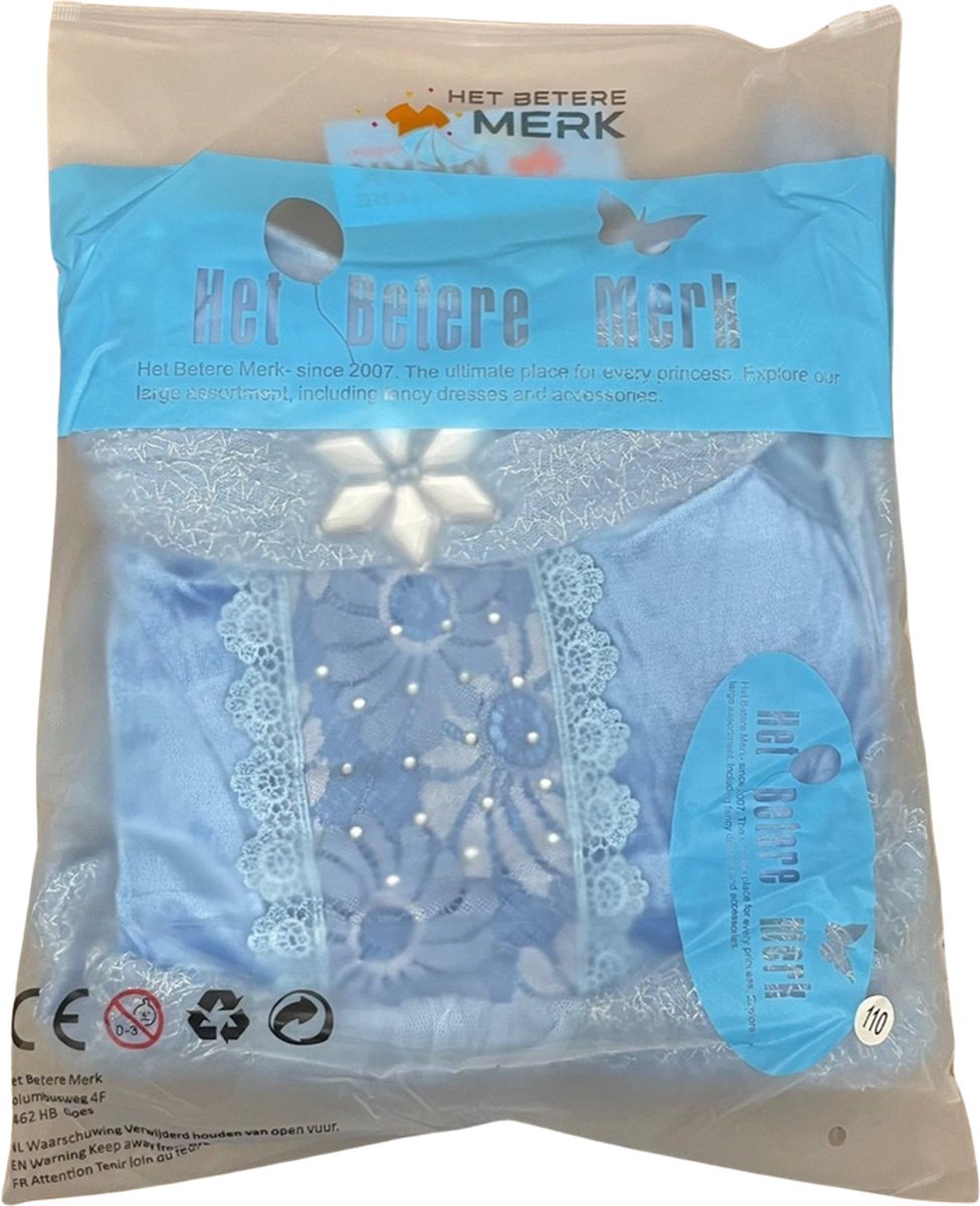 Prinsessenjurk meisje - Blauwe jurk met vlinders - Het Betere Merk - Verkleedkleding meisje - Kroon, toverstaf, vlecht & handschoenen — afbeelding 3