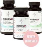 MOM PWDR Zwangerschap Vitamine en Mineralen - 1e Trimester - Voor een gezonde zwangerschap en groei van je baby - Mama multivitaminen - Foliumzuur - Vegan - Omega 3 – Calcium - Magnesium – Voedingssupplementen - 180 capsules