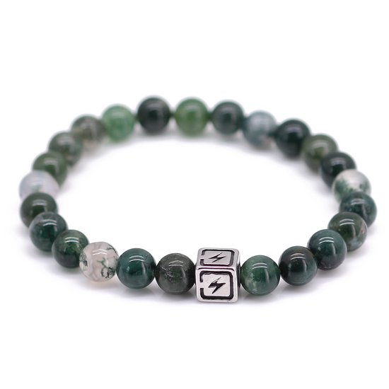 Fortuna Beads – Energy Moss Agate – Bracelet de Perles – Homme – Vert – 20 cm