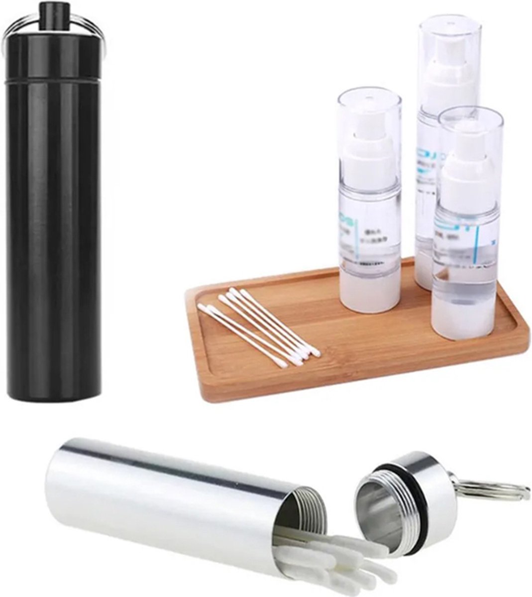Goedkoopste Luxe Aluminium Pillendoosje Sleutelhanger I Medicijn doosje I Wattenstaafjes Houder I Pillenkoker | Verzegeld I Waterdicht I 8,7 x 1,9 CM I Zilver