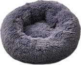 Fluffy donut hondenmand - Luxe kattenmand - Antislip kattenkussen - Wasbaar hondenkussen - Donker grijs 80 cm