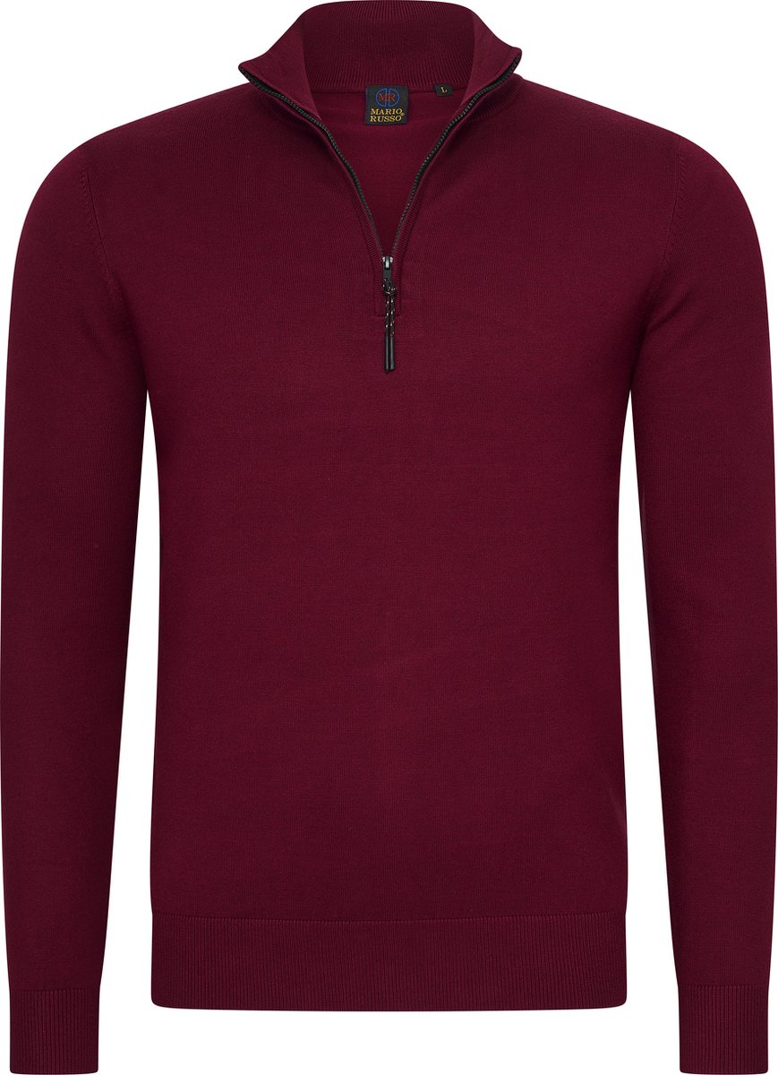 Mario Russo Half Zip Sweater - Trui Heren - Sweater Heren - Coltrui Heren - M - Bordeauxrood