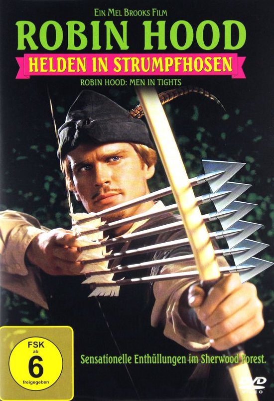 Man met pijlen in handboog, film "Robin Hood: Helden in Strumpfhosen"