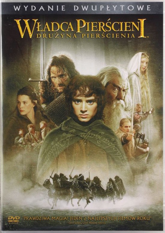 De cast van The Lord of the Rings: The Fellowship of the Ring, met Frodo in het midden, Aragorn, Gandalf en Arwen op de voorgrond.