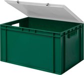Design Eurobox Stapelbox, opslagcontainer, kunststof doos in 5 kleuren en 16 maten, met transparant deksel (mat), groen, 60 x 40 x 33 cm