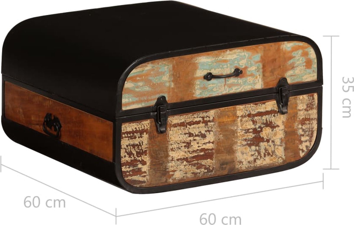 1-12 Set grote gevlamde houten kist met middenplank op wieltjes 74,5 x