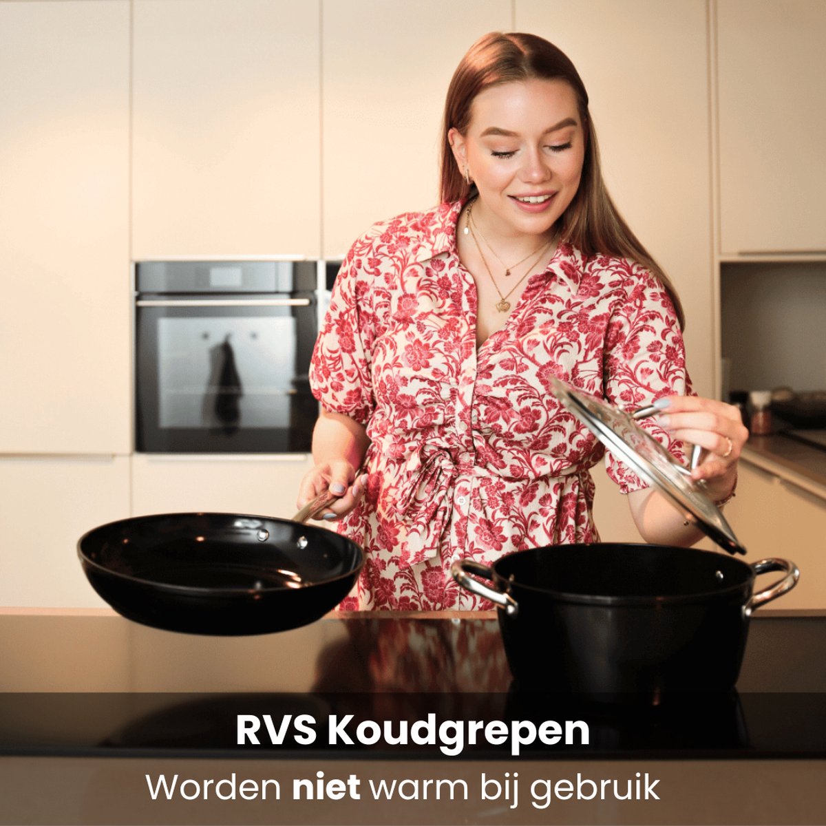 Cook & Pan 7-Delige Pannenset Zwart - PFAS vrij - Alle Warmtebronnen - Pannen Set met 7 jaar Garantie - Krasbestendige Anti Aanbaklaag - Vaatwasserbestendig - Gas, Inductie, Elektrisch, Oven - Koekenpan, Wokpan, Steelpan, Hapjespan, Kookpot – foto 5