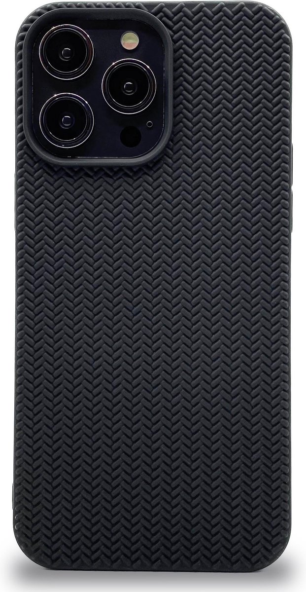 REBUS hoesje voor iPhone 14 Pro Max, (Knitted) [Siliconen], Randbeschermende, slanke harde hoes met een charmant gebreid ontwerp. (Black)