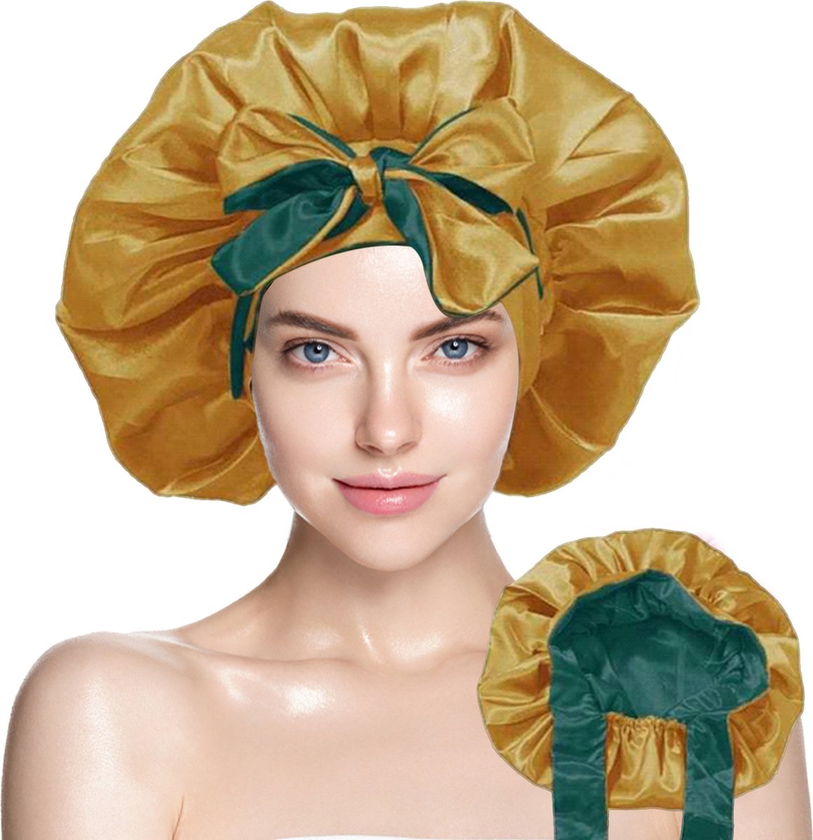 BONNET QUEEN Bonnet Satijn Verstelbaar Zijden Bonnet Dames Satijnen Slaapmuts Krullend Haar Lange Strik Zacht Anti-Pluis, Zwart