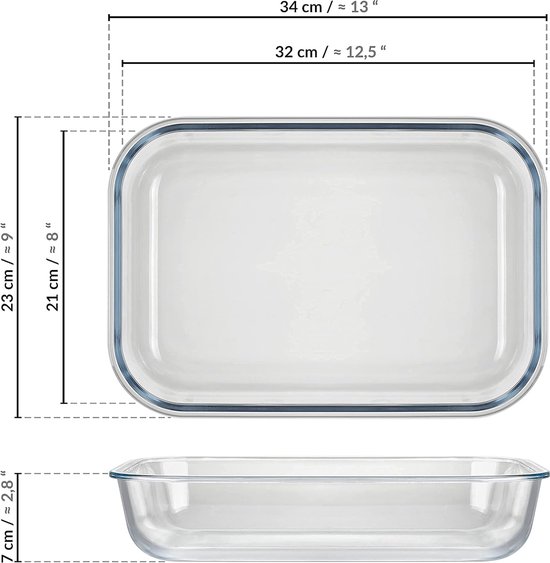 Plat à pâtisserie en verre XXL avec couvercle à clic, 3600 ml,  rectangulaire, fermé