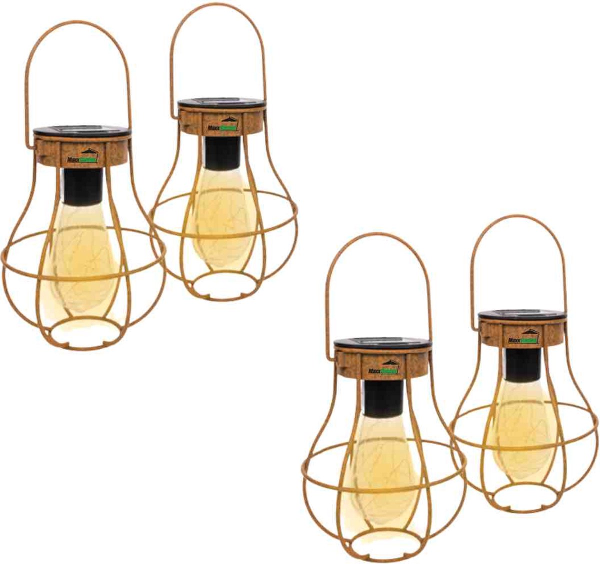MaxxGarden Tuinverlichting op Zonne Energie - set van 4St. - Solar tuinverlichting - Tafellamp en wandmodel - Verlichting op Zonnenergie - LED buitenverlichting Met Sensor - Roestkleurig