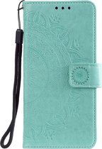 Shop4 - Geschikt voor iPhone 12 Pro Max Hoesje - Wallet Case Mandala Patroon Mint Groen