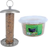 Vogel voedersilo RVS 27 cm inclusief 4-seizoenen mueslimix vogelvoer - Vogel voederstation - Vogelvoederhuisje