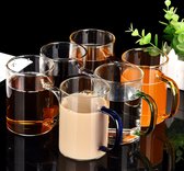 glazen drinkglazen, 320 ml, waterglazen met gekleurd handvat, geschikt voor theeglazen, sapglazen, koffieglazen, voor feest, restaurant, bruiloft, set van 6 glas