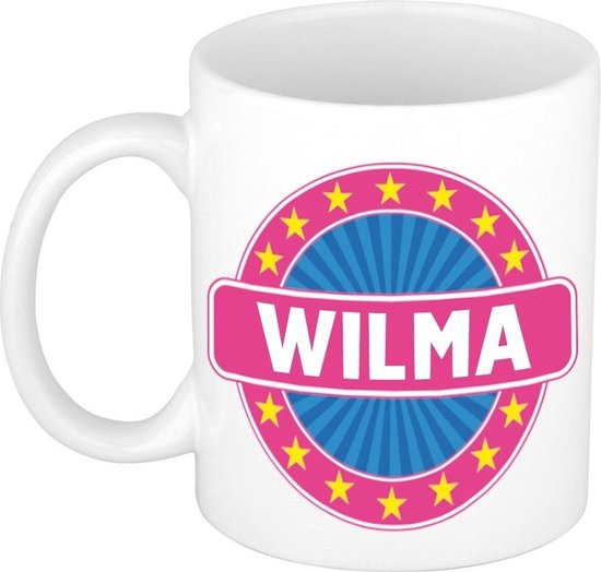 Bellatio Decorations - Wilma voornaam - koffiemok - beker - wit/roze - 300 ml - Cadeau - Dames - Collega - Moederdag - Verjaardag
