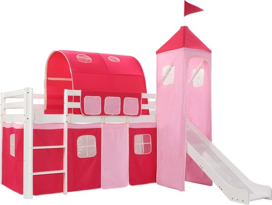 The Living Store Kinderhoogslaper Prinsessenthema - 208 x 230 x 185 cm - Massief grenenhout - Inclusief lattenbodem