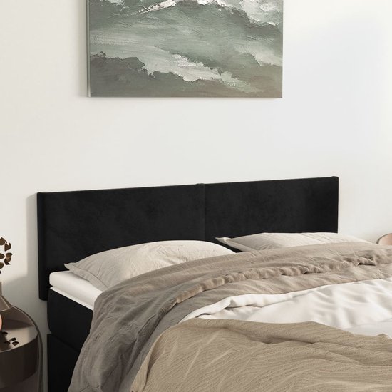 The Living Store Hoofdeind - 144 x 5 x 78/88 cm - Zwart Fluwelen hoofdbord voor complete uitstraling in elke slaapkamer - Stevige poten - verstelbare hoogte - comfortabele ondersteuning - Inclusief 2 hoofdeinden