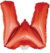 Rode opblaas letter ballon W op stokje 41 cm