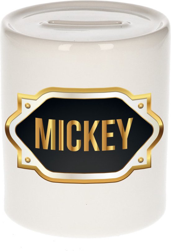 Tirelire cadeau Mickey naam avec emblème doré - cadeau anniversaire / fête des pères / retraite / succès / merci