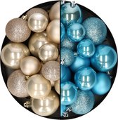 Kerstballen 60x stuks - mix ijsblauw/champagne - 4-5-6 cm - kunststof - kersversiering