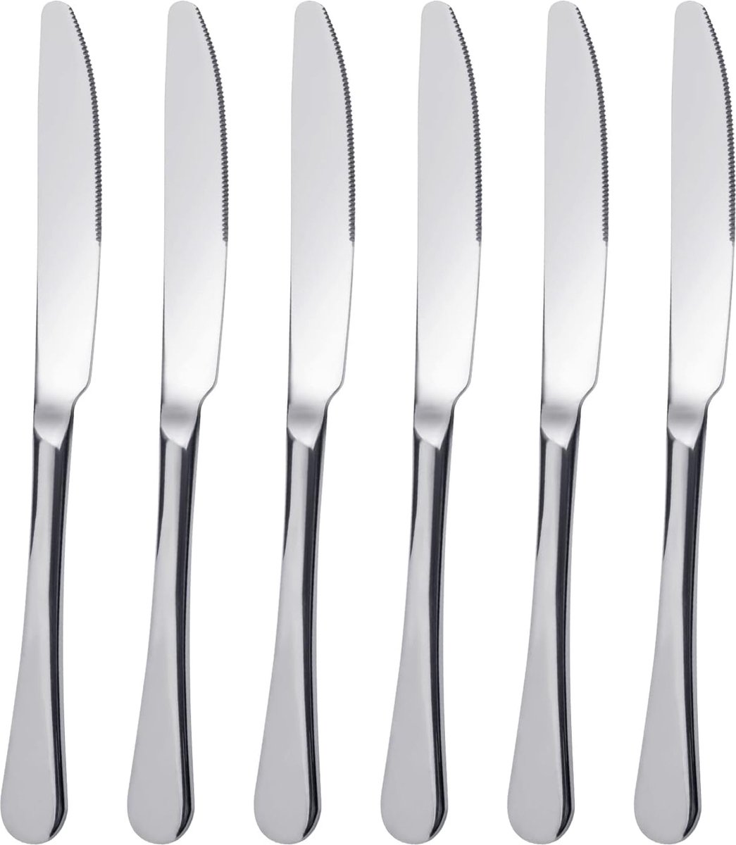 Set van 6 tafelmessen, 23 cm menumessen, roestvrij staal, bestekmessen set van 6, menumessen gepolijst, vaatwasmachinebestendig, bestekmessen serie Bon Appétit