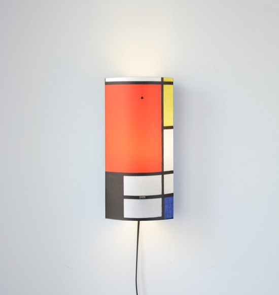 Packlamp - Wandlamp - Compositie met groot rood vlak - Mondriaan - 29 cm hoog - ø12cm - Inclusief Led lamp