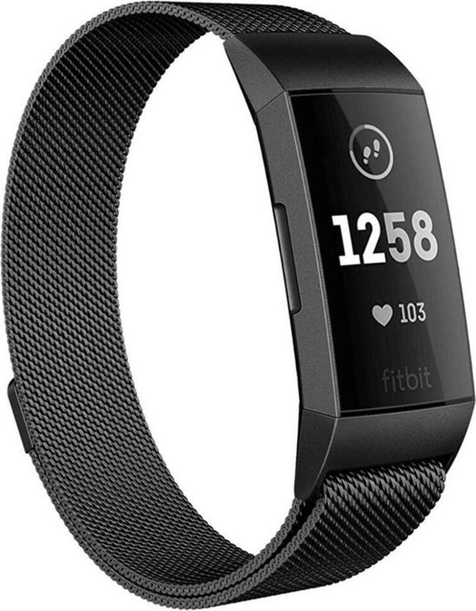 Shop4 - Geschikt voor Fitbit Charge 3 Bandje - Small Metaal Zwart